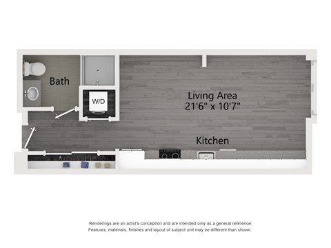 Floor plan for studio, 1 bath, 465 sqft